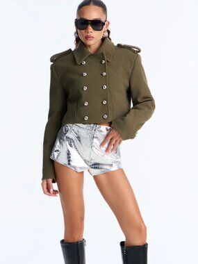 NWT! Fashion Nova | All Eyes On Me Metallic Patent Faux Leather Short - Silver